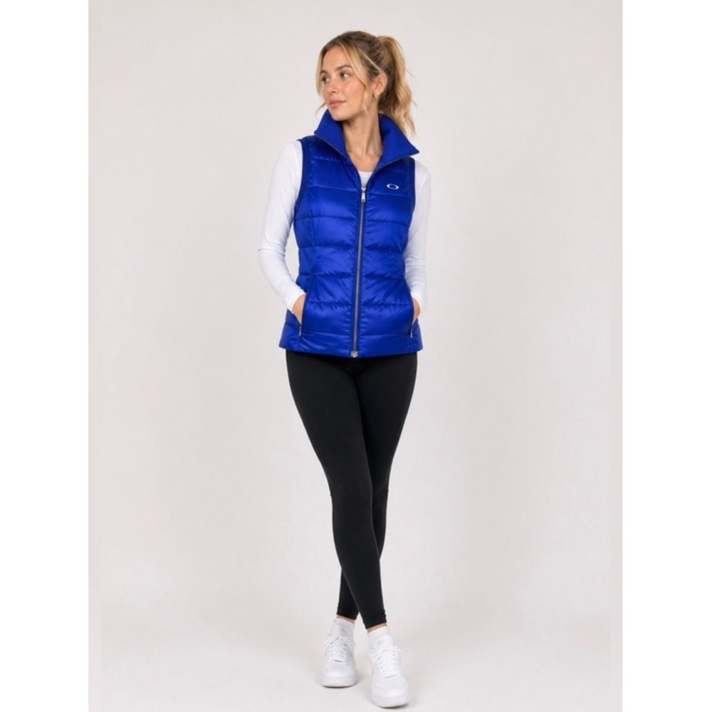 Oakley Womens Puffer Vest Blue Quilted Full Zip Insulated Sleeveless Jacket S